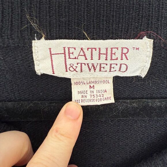 Vintage Heather & Tweed Women’s Medium Black 100% Lambswool Sweater - Picture 2 of 4